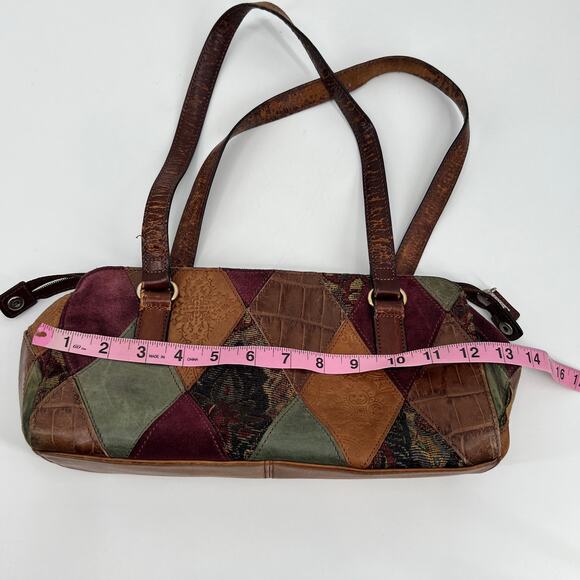 Fossil Patchwork Tooled Leather Shoulder Bag Purse baroque neutral hand bag - Picture 4 of 12